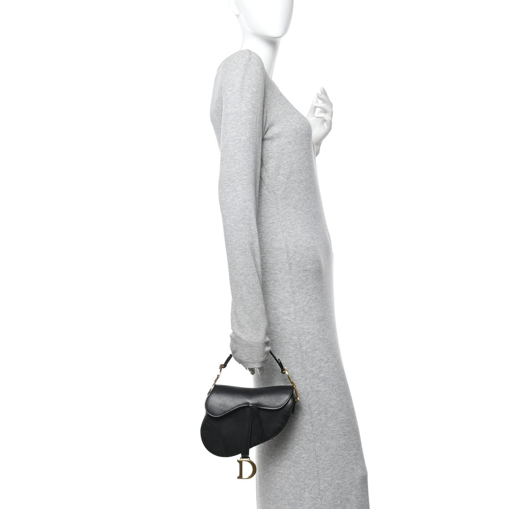 Grained Calfskin Mini Saddle Bag Black