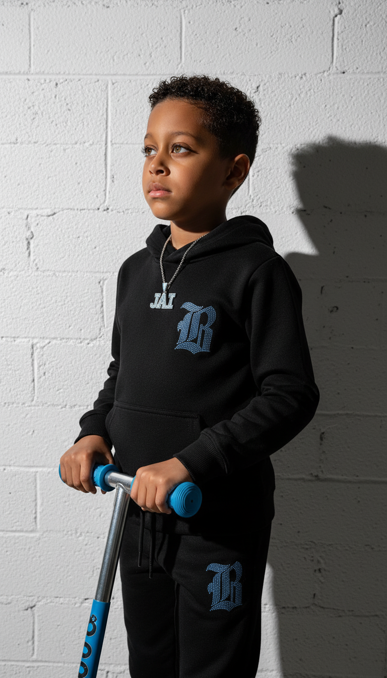Kids Black Label Light Blue Bling Hoodie and Jogger Set