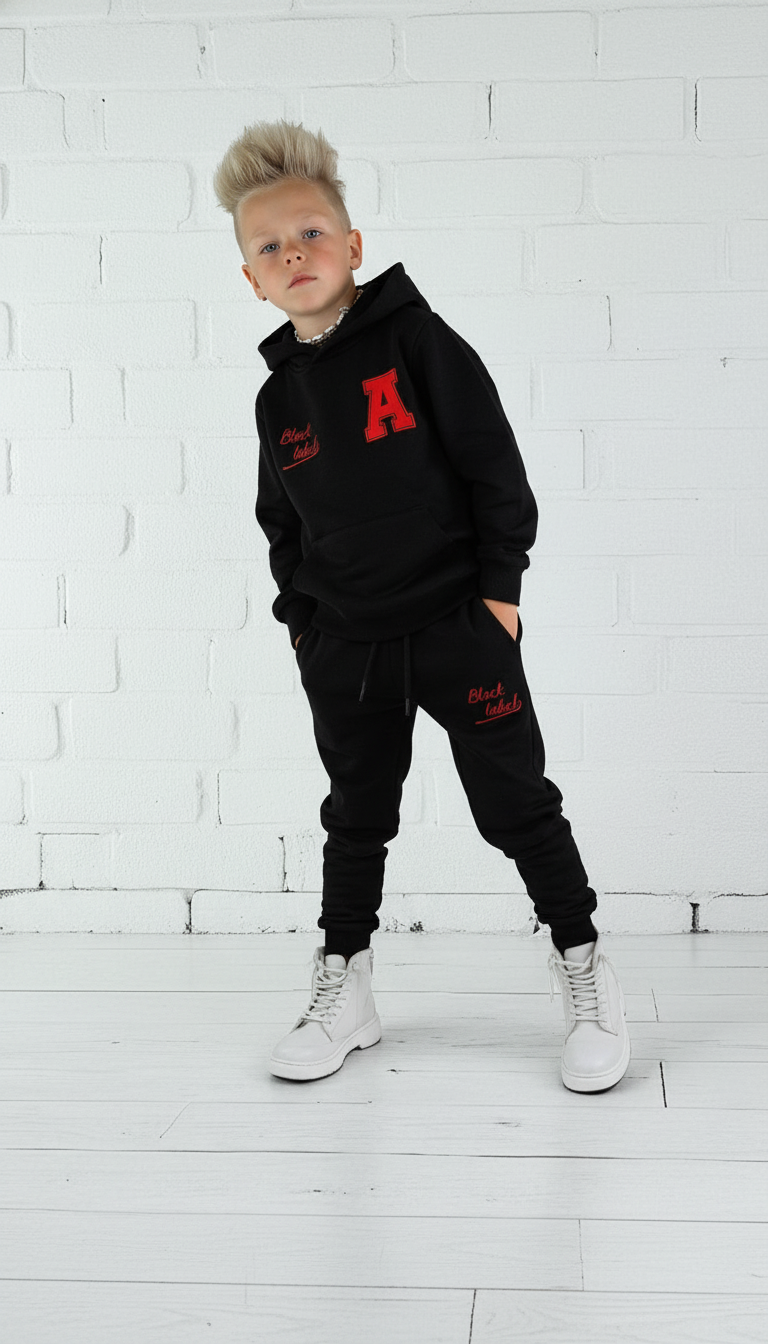 Kids Black Label Dept Red Silicone Hoodie and Jogger Set