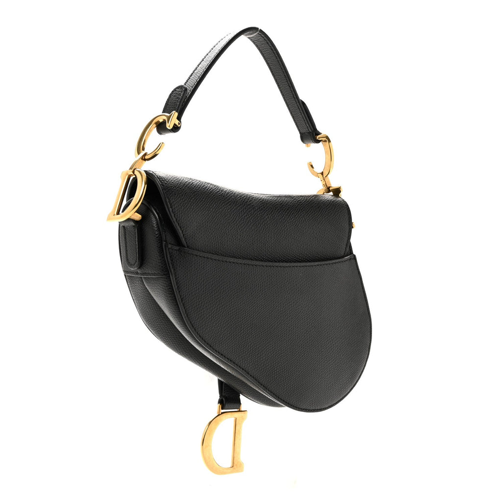 Grained Calfskin Mini Saddle Bag Black