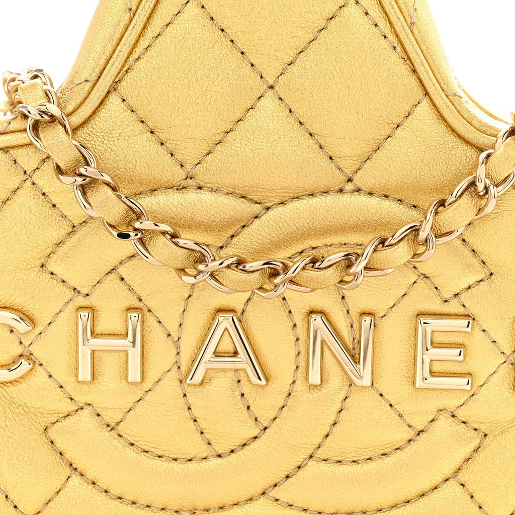 Metallic Lambskin Quilted Walk Of Fame Star Bag Gold