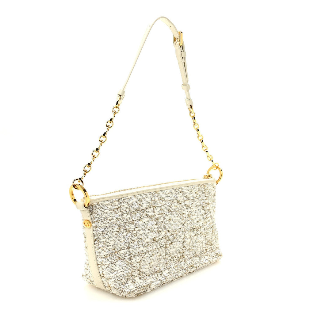 Tweed Cannage DiorStar Hobo Bag White Gold