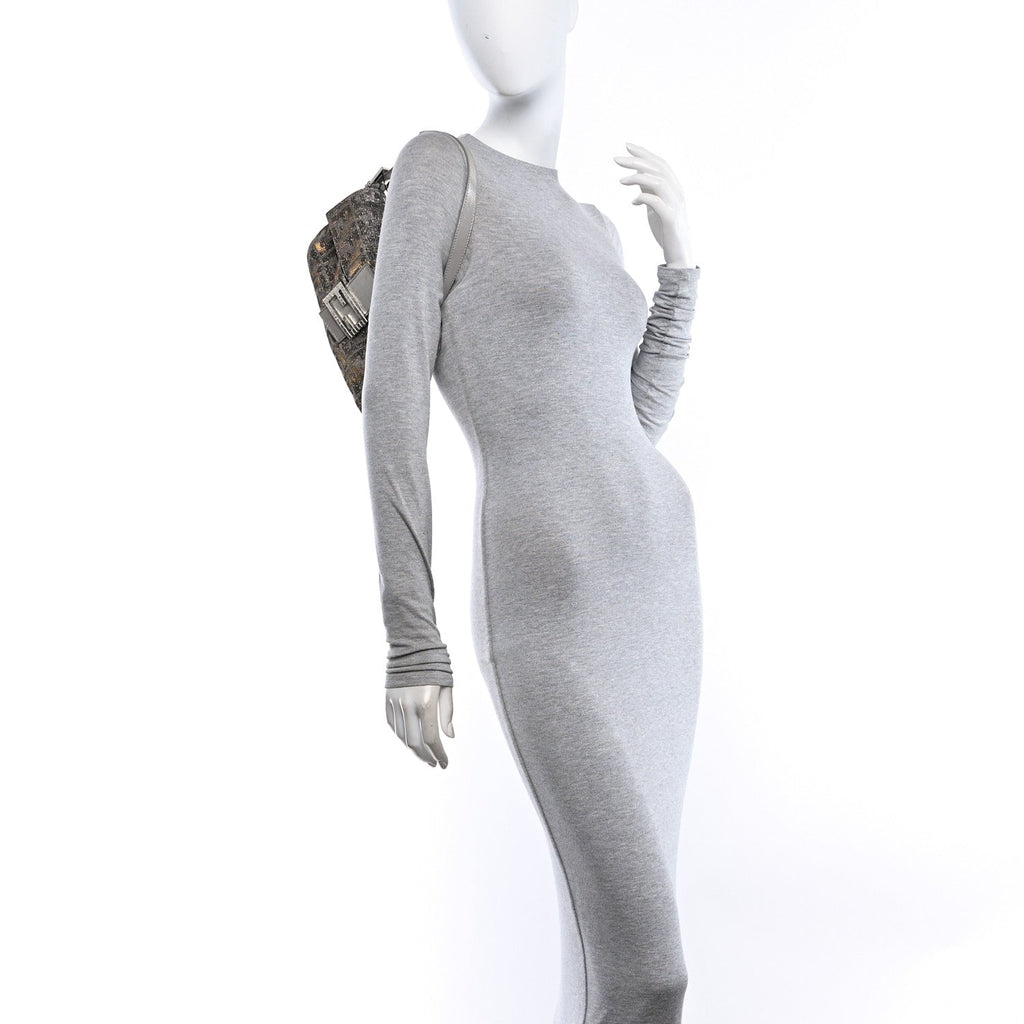 Metallic Lurex Zucca Vitello Baguette Argento