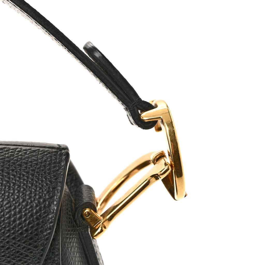 Grained Calfskin Mini Saddle Bag Black