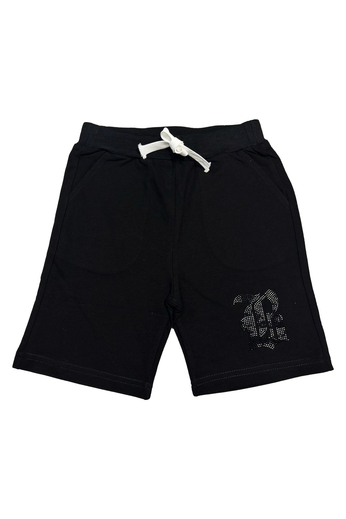 Kids Black Label "B" Black Bling Cotton Shorts