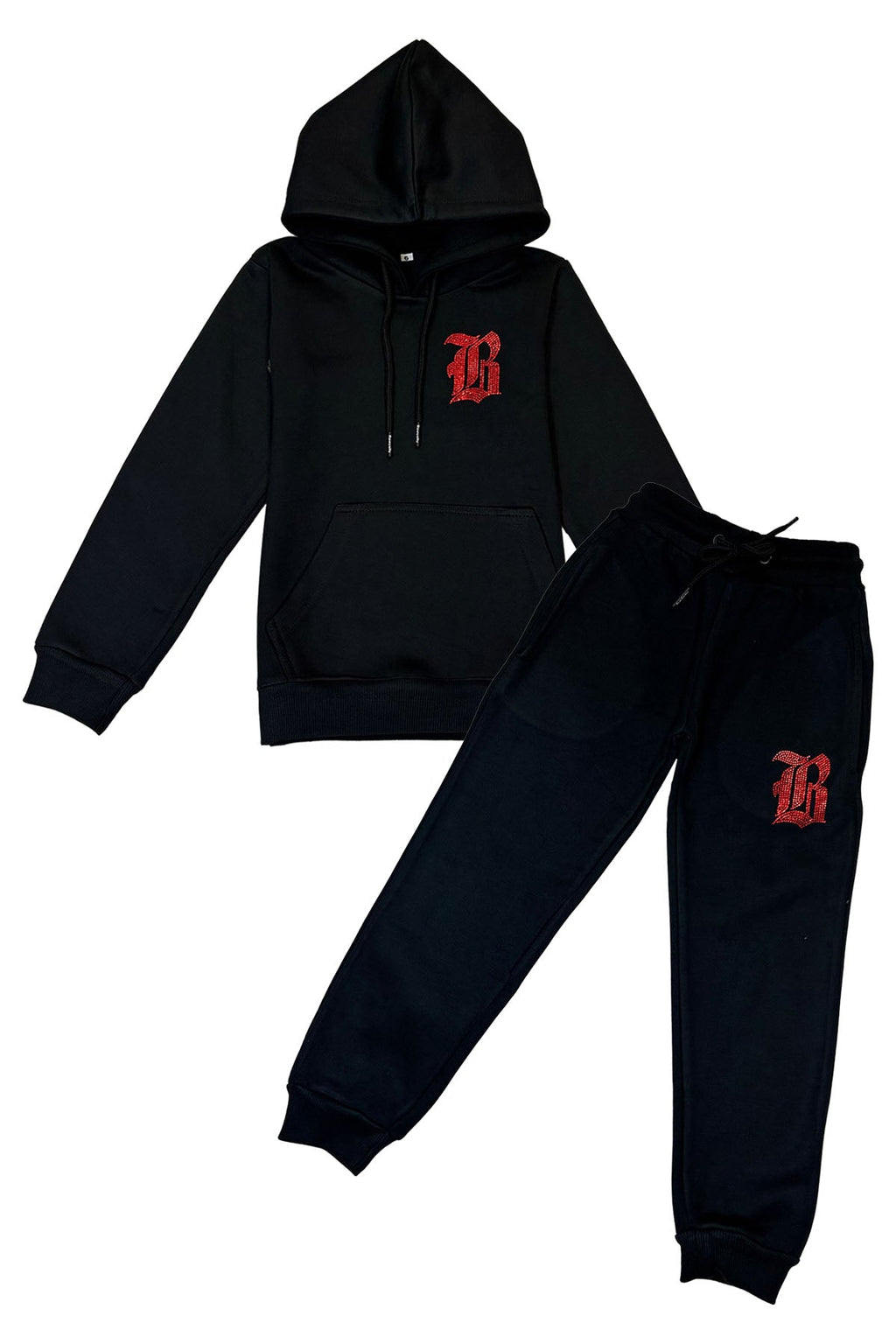 Kids Black Label Red Bling Hoodie and Jogger Set