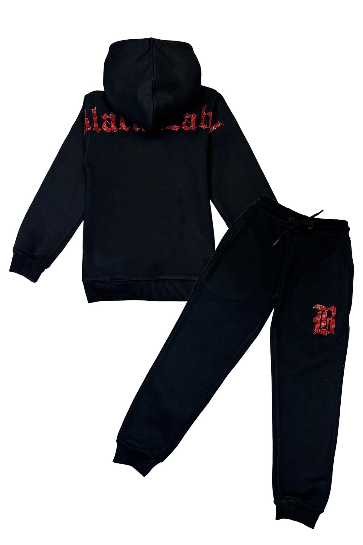 Kids Black Label Red Bling Hoodie and Jogger Set