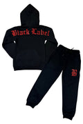 Kids Black Label Red Bling Hoodie and Jogger Set