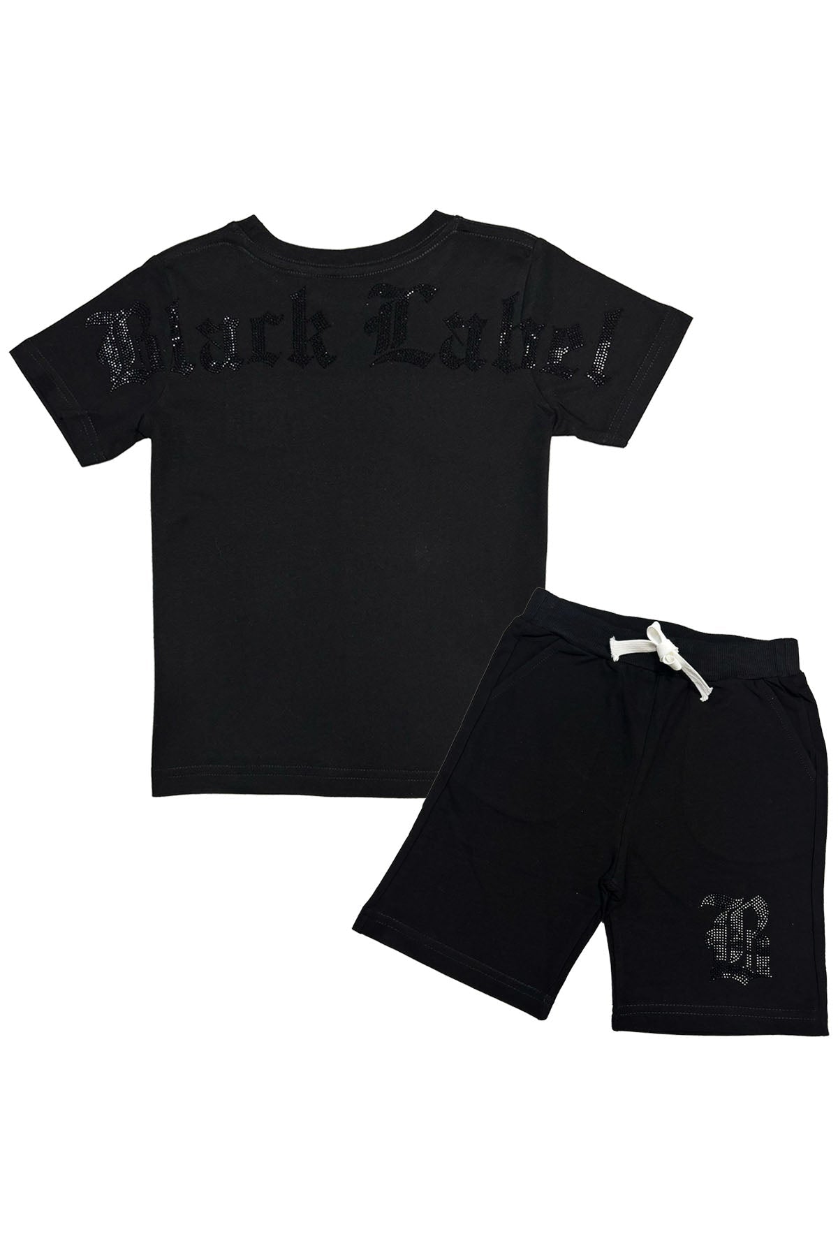 Kids Black Label Black Bling Crew Neck T-Shirt and Cotton Shorts Set