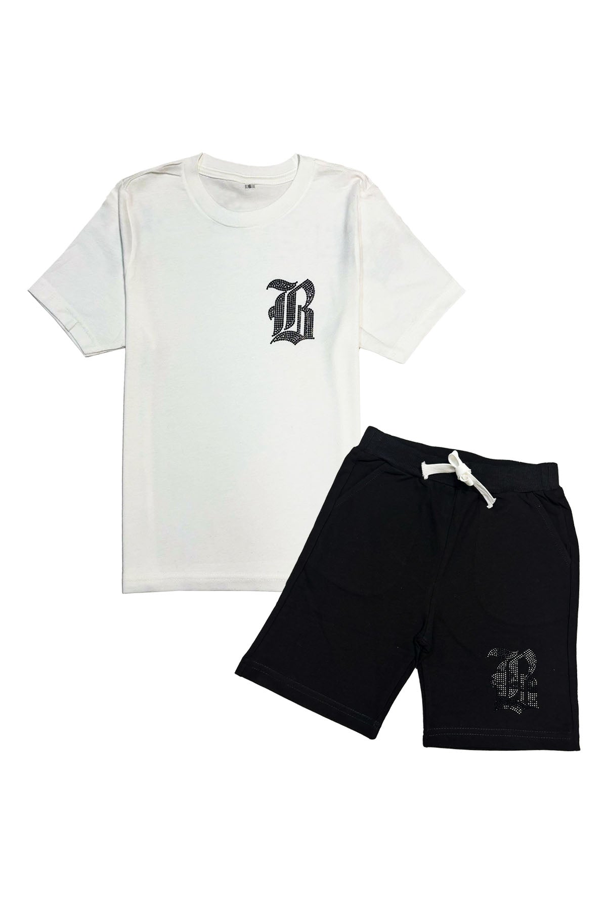 Kids Black Label Black Bling Crew Neck T-Shirt and Cotton Shorts Set