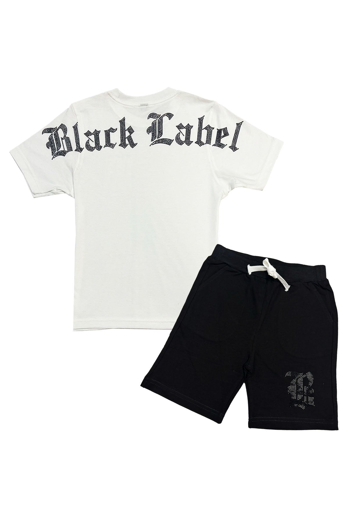 Kids Black Label Black Bling Crew Neck T-Shirt and Cotton Shorts Set
