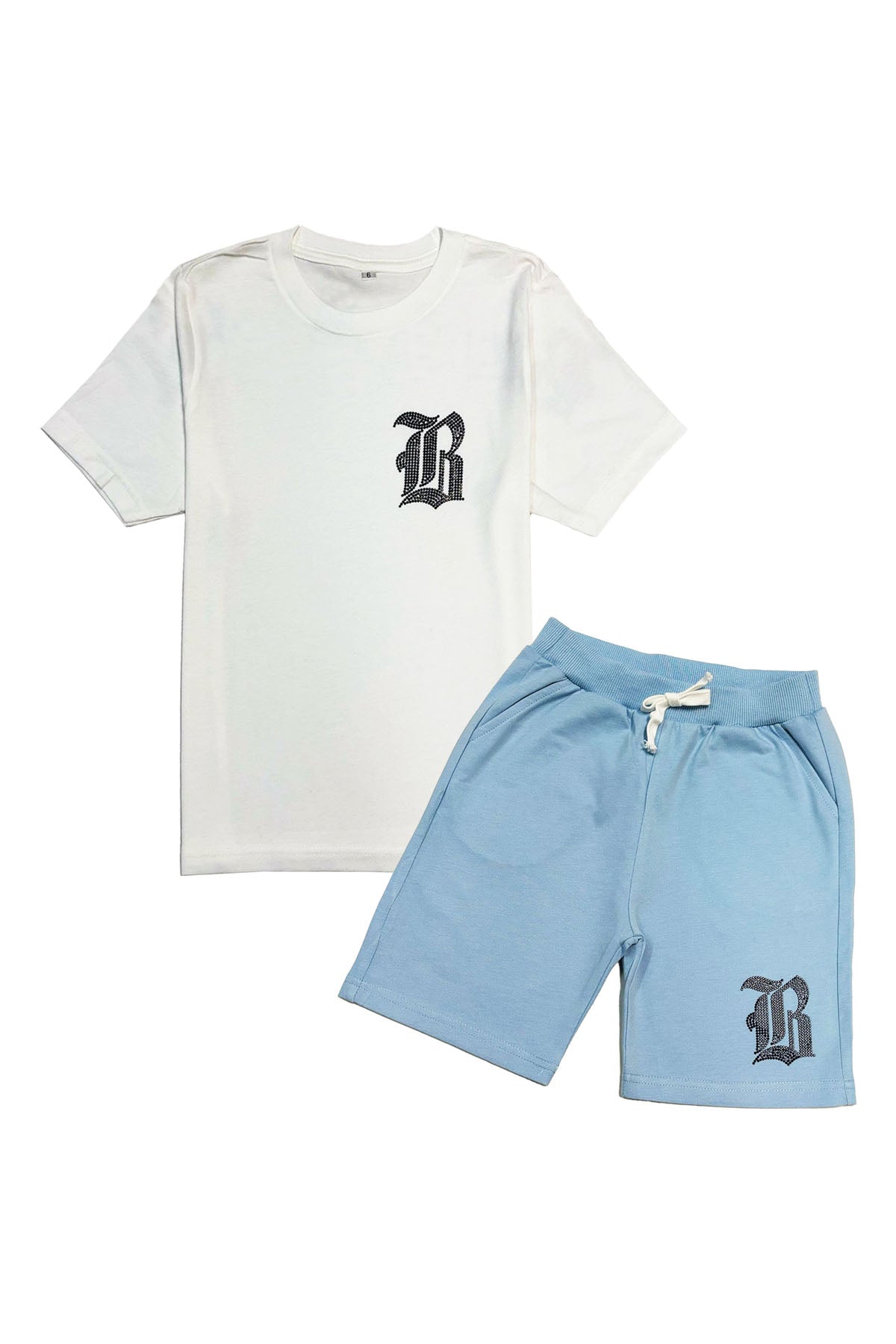 Kids Black Label Black Bling Crew Neck T-Shirt and Cotton Shorts Set