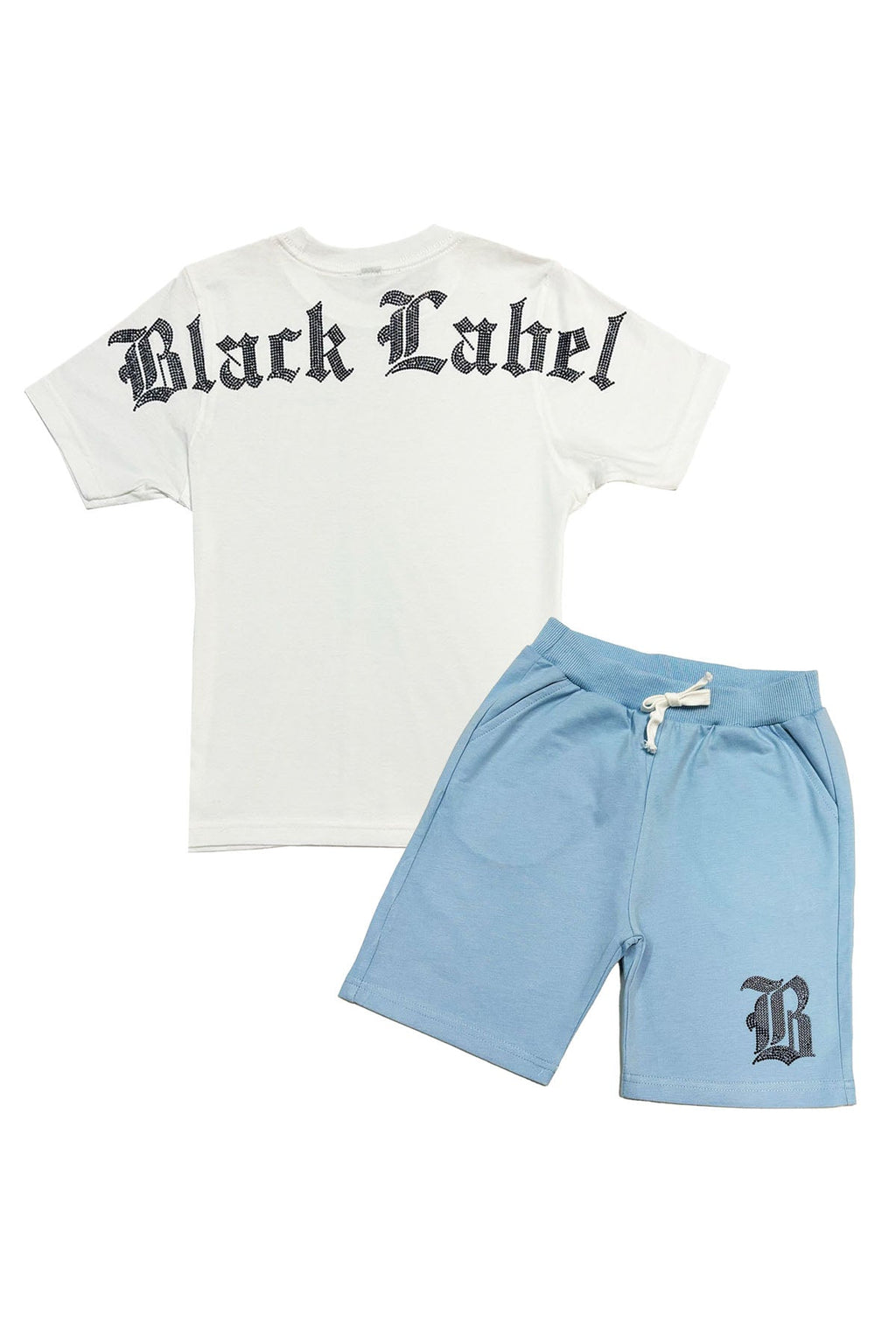 Kids Black Label Black Bling Crew Neck T-Shirt and Cotton Shorts Set