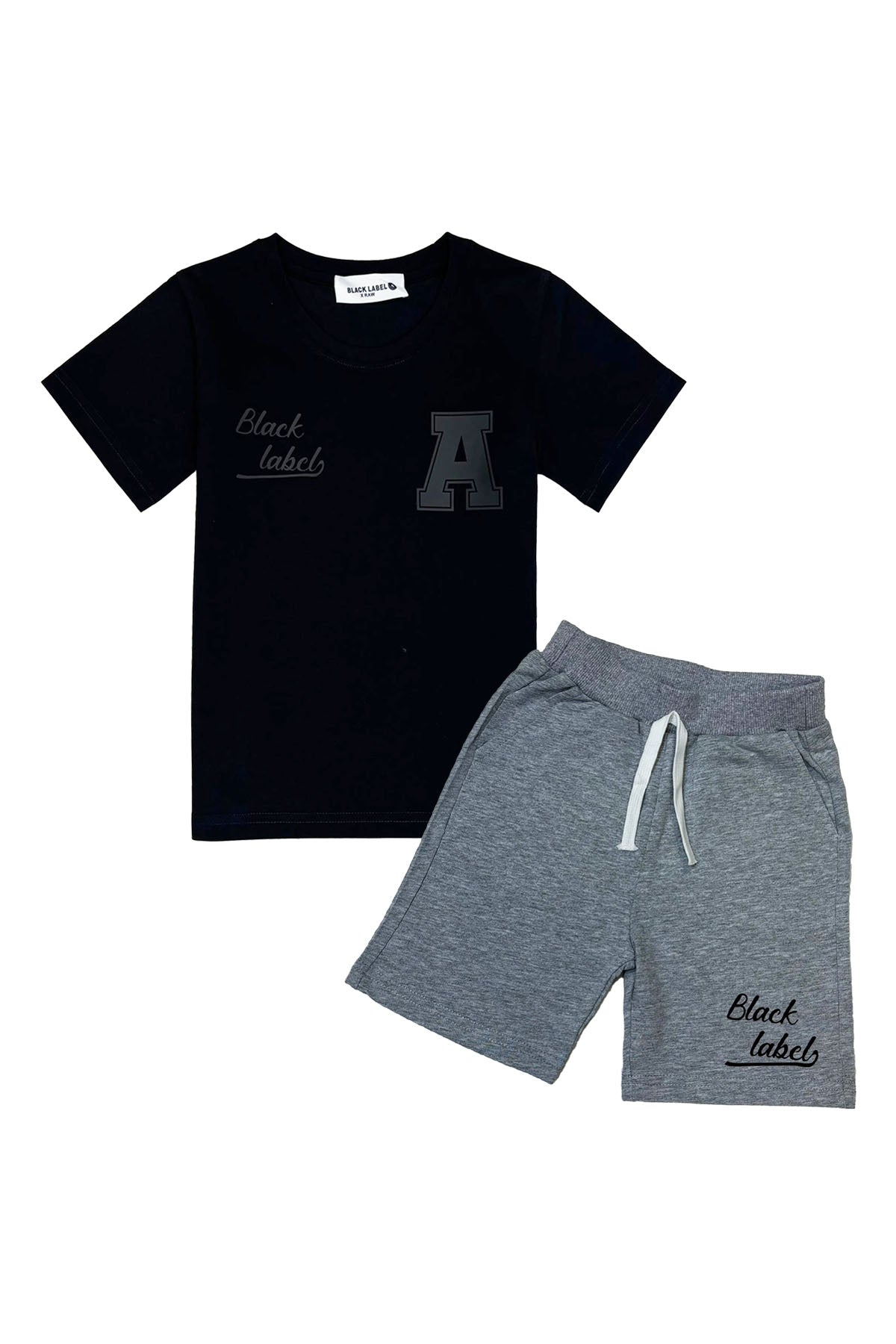 Kids Black Label Dept Black Silicone T-Shirt and Cotton Shorts Set