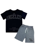 Kids Black Label Dept Black Silicone T-Shirt and Cotton Shorts Set
