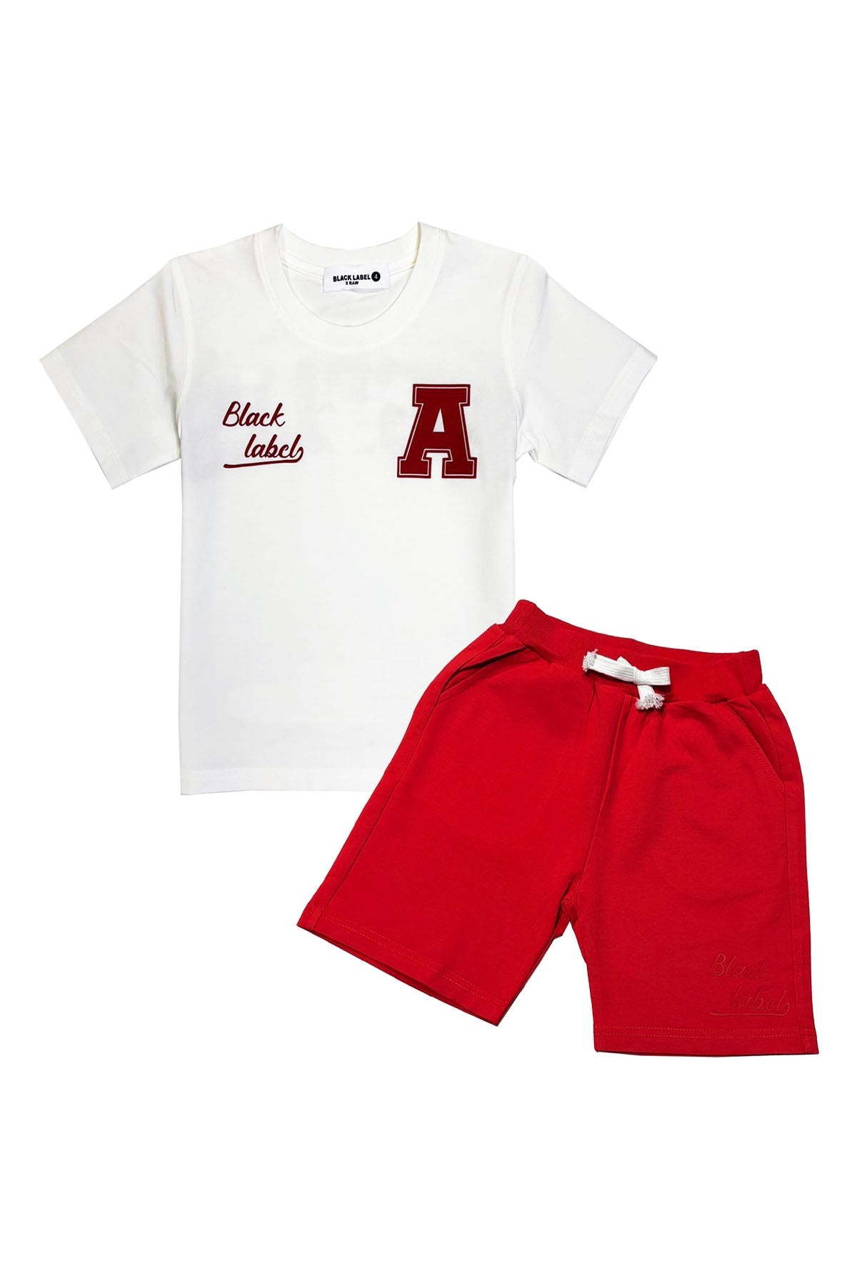 Kids Black Label Dept Red Silicone T-Shirt and Cotton Shorts Set