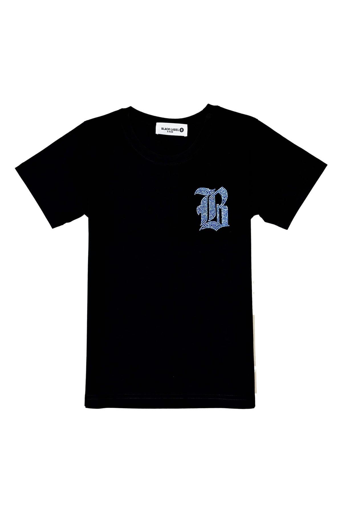 Kids Black Label Light Blue Bling Crew Neck T-Shirt