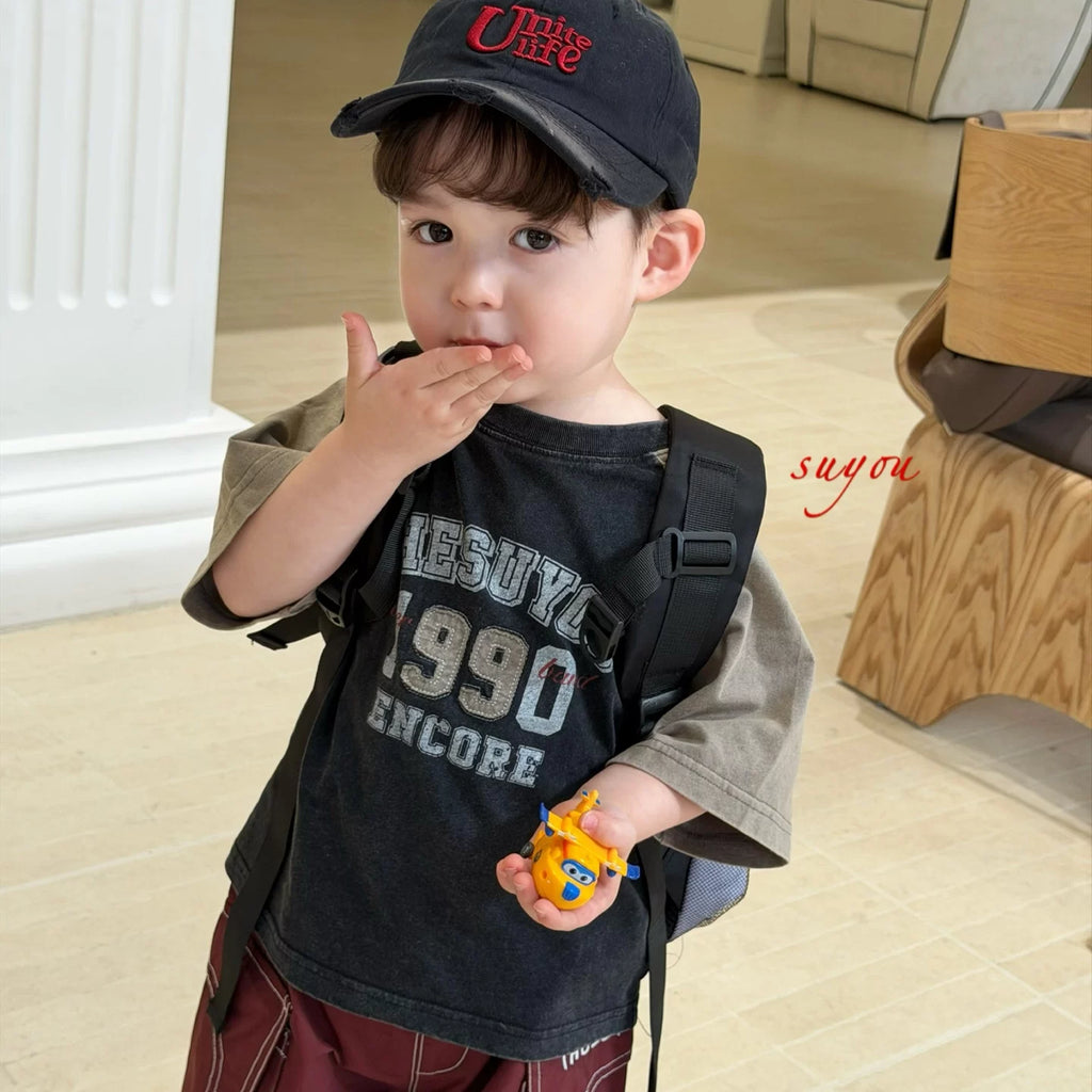 SuYou 2026 Summer New Boys' Cartoon Digital Printed Short sleeved T-shirt with Western Style Loose Fashion Top and Shorts