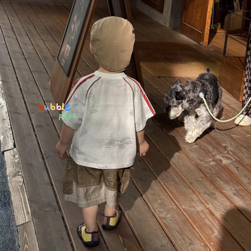 2026 summer new children's clothing half sleeved Korean style children's cartoon printed short sleeved T-shirt color blocked casual shorts