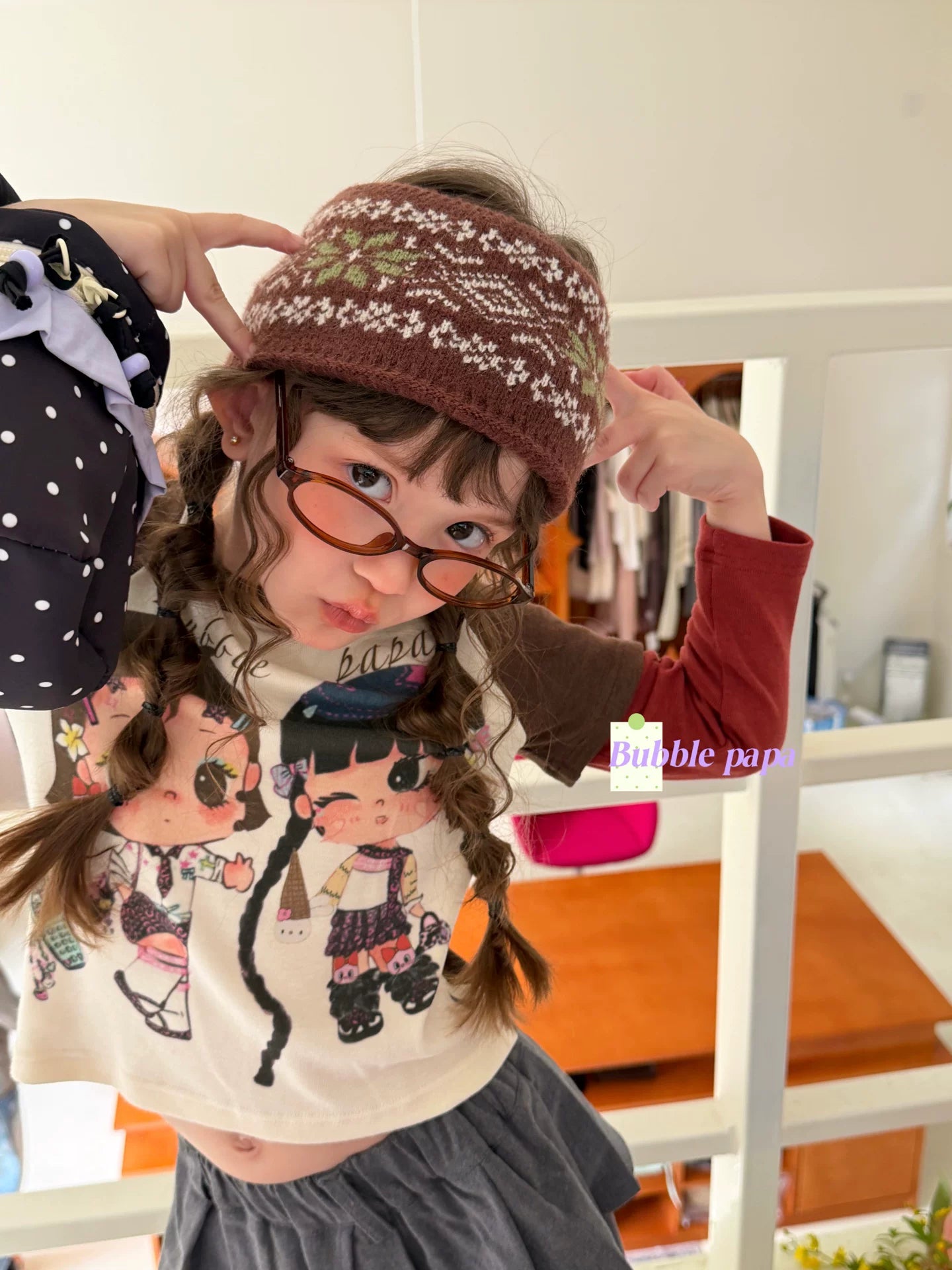 Papa Children's Clothing 26 Autumn New Collection Girls' and Children's Korean Edition Cartoon Printed Long Sleeve T-shirt Children's Butt Curtain Casual Pants