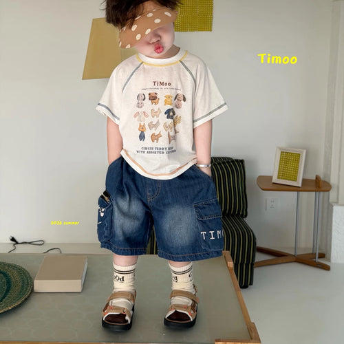 26 Summer Korean version cartoon printed short sleeved T-shirt for boys and children, round neck white top, cute summer style