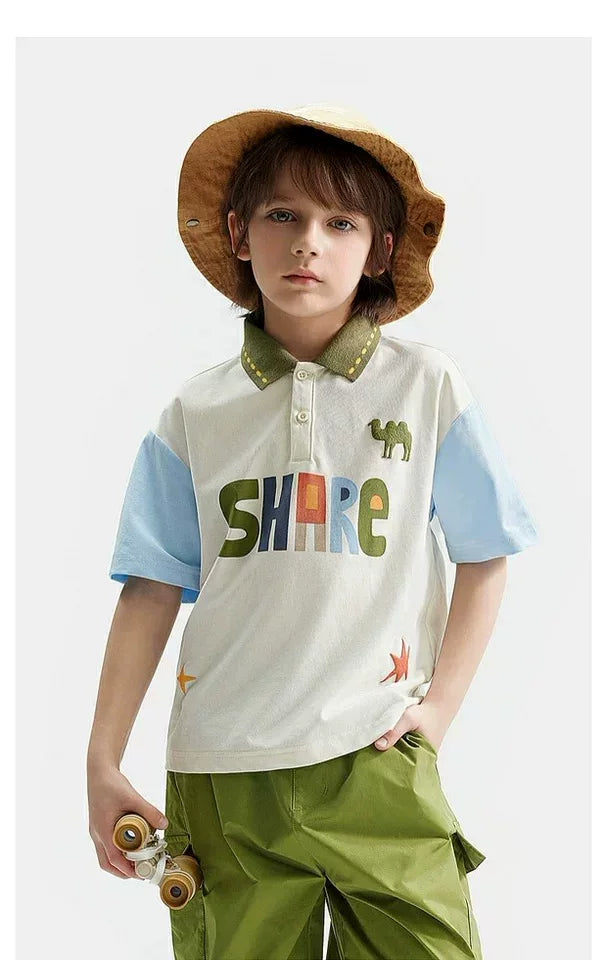 Ma Family Children's Clothing Boys' and Girls' T-shirts Summer New Polo Collar Children's Short sleeved+Mosquito proof Pants (No Tag)