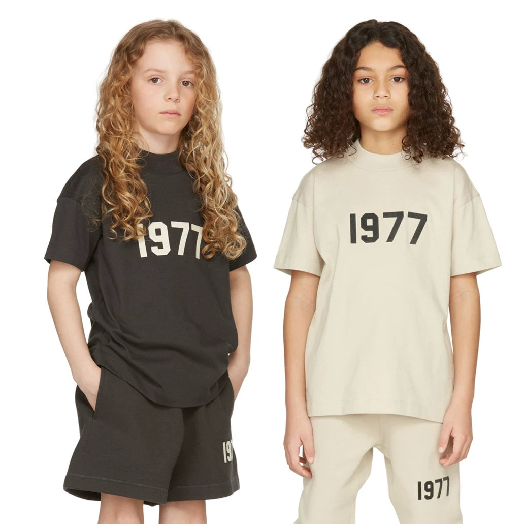Essentials Children's Short sleeved T-shirt 1977 Printed Boys and Girls Summer Trendy Brand Children's Clothing Set Casual