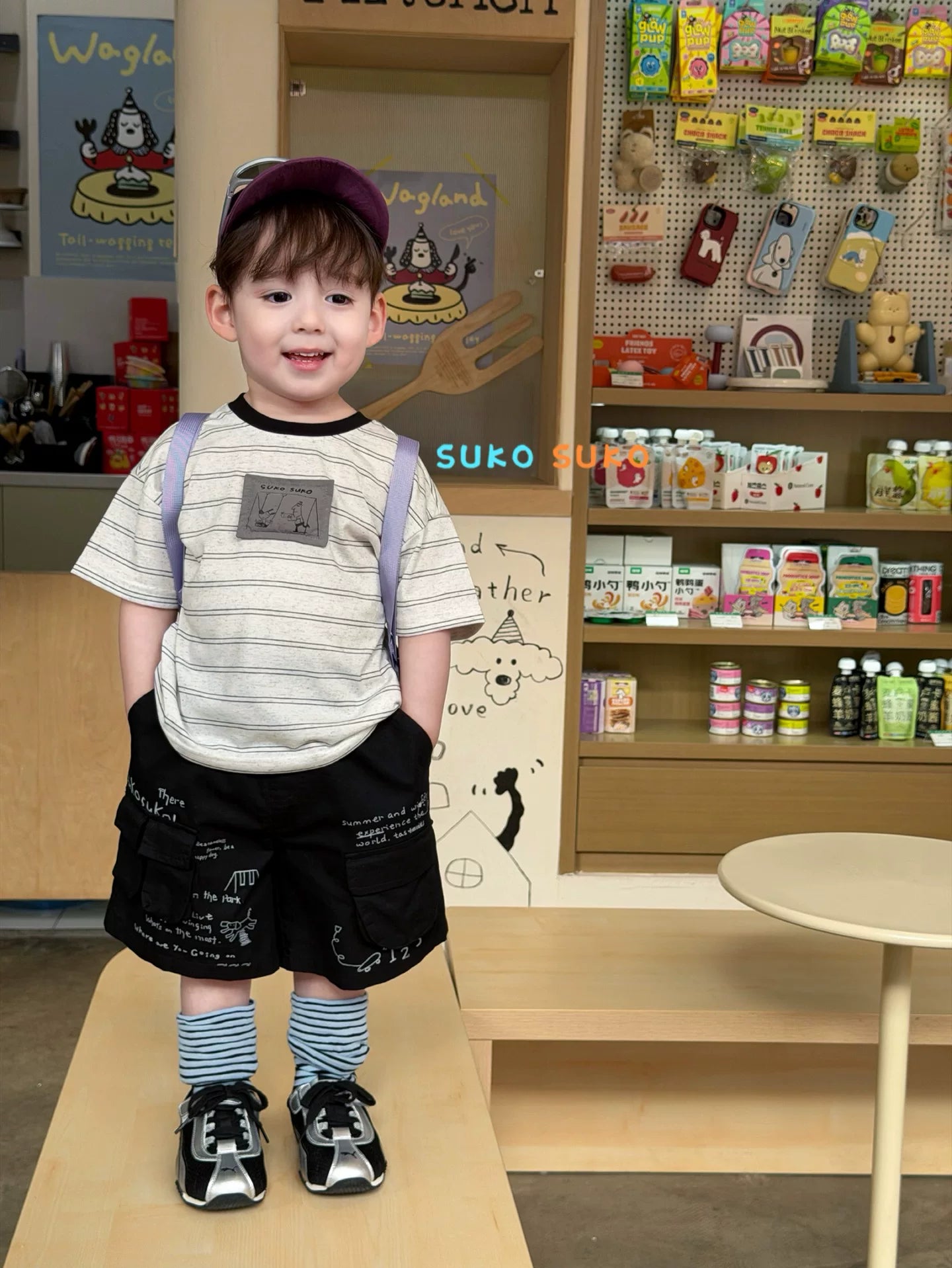 2026 summer new Korean version boys and children loose chest cartoon patch cloth round neck short sleeved T-shirt baby shorts