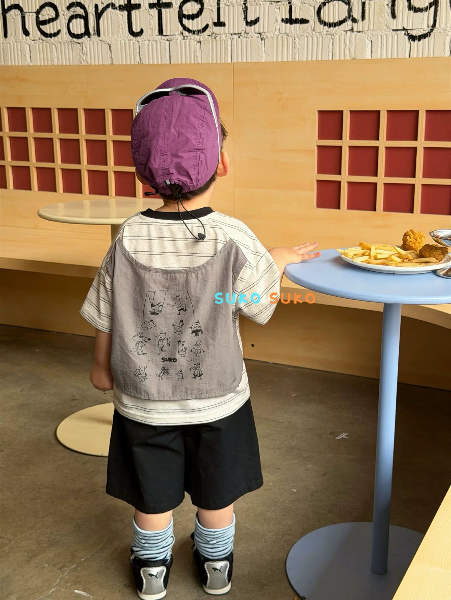 2026 summer new Korean version boys and children loose chest cartoon patch cloth round neck short sleeved T-shirt baby shorts
