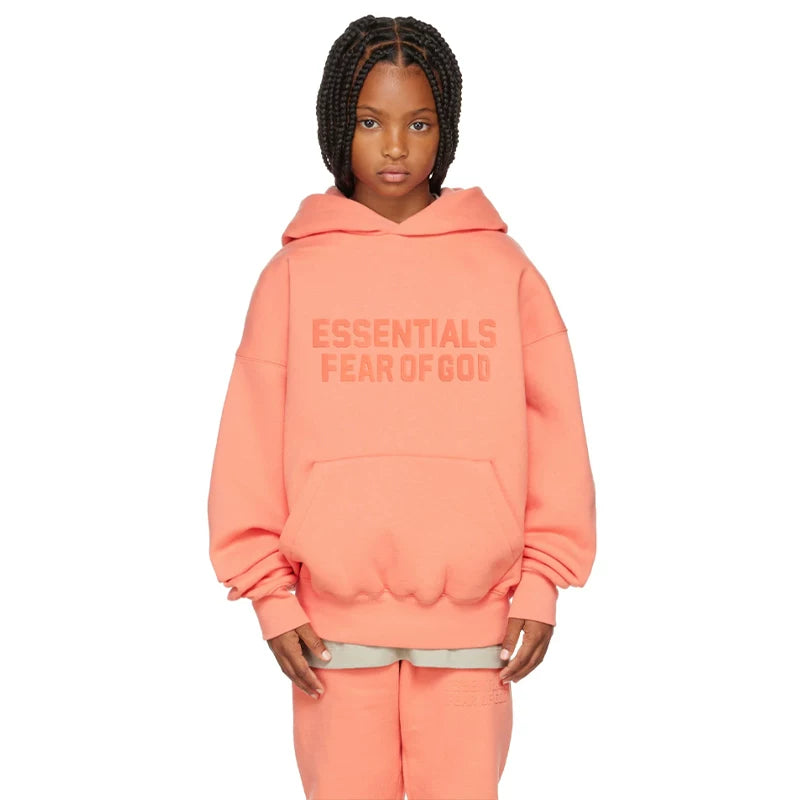 Essentials Children's Hoodie 23ss Pink Orange Trendy Brand Men's and Women's Loose Hooded and Velvet Set