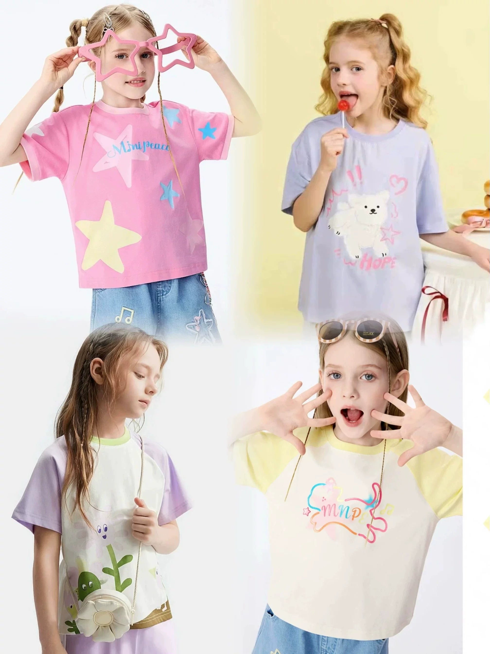 Ma 110 to 170 Girls' Summer Short sleeved T-shirt Summer New Children's Cartoon Collection Link
