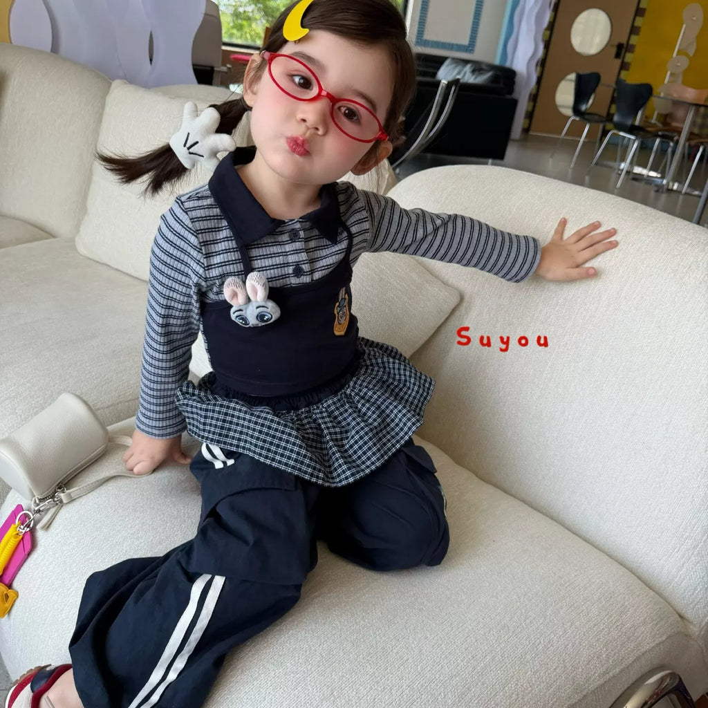 Su You Children's Clothing 26 Autumn New Style Girls' and Children's Korean Edition Skirt Casual Pants, Children's Fun Rabbit Police Officer Slimming T-shirt