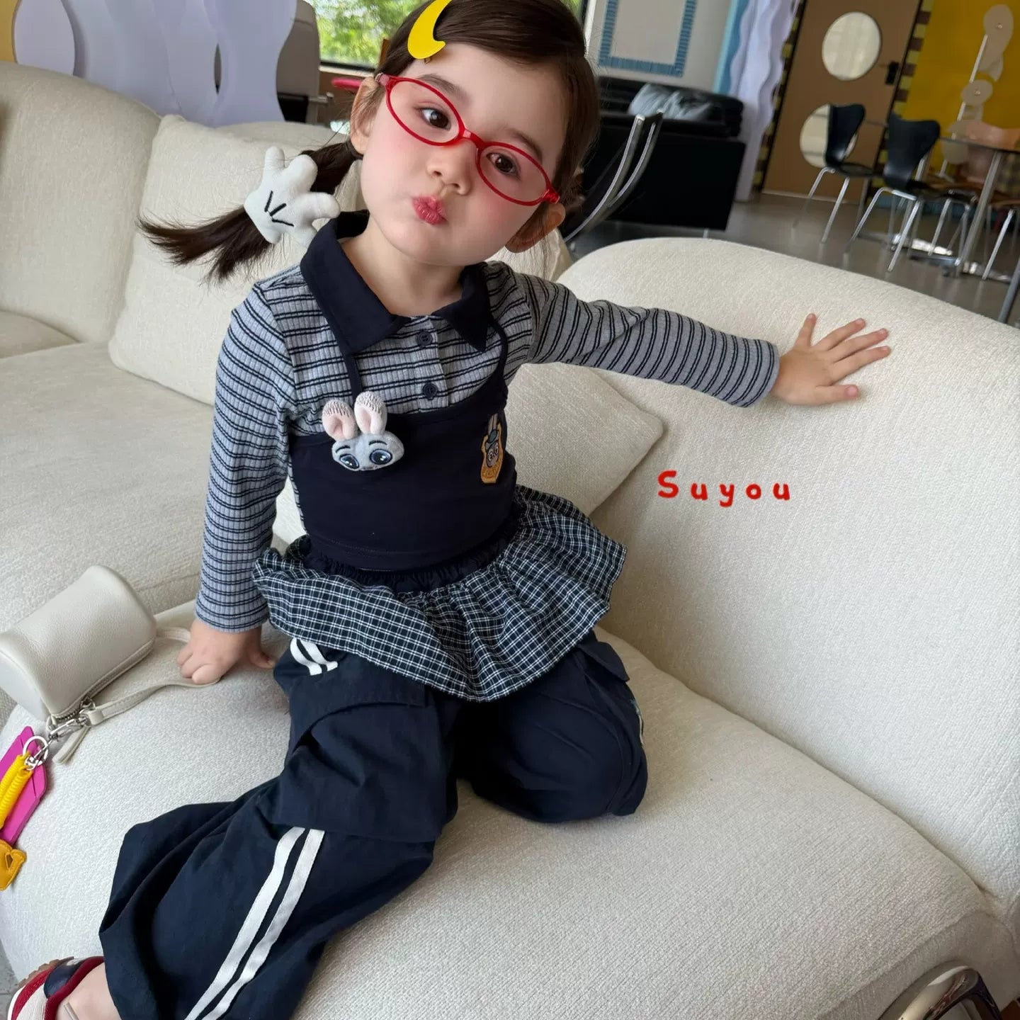 Su You Children's Clothing 26 Autumn New Style Girls' and Children's Korean Edition Skirt Casual Pants, Children's Fun Rabbit Police Officer Slimming T-shirt