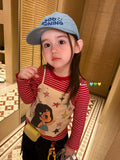 Kiai26 Autumn Girl Cartoon Printed Two Piece Striped Long Sleeve T-shirt Korean Version Baby Girl Pendant Jeans