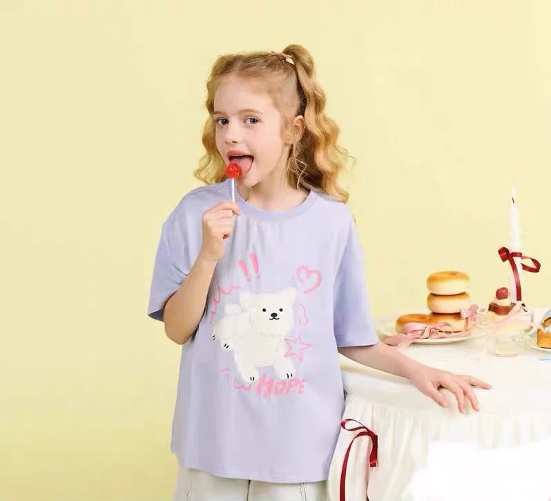 Ma 110 to 170 Girls' Summer Short sleeved T-shirt Summer New Children's Cartoon Collection Link