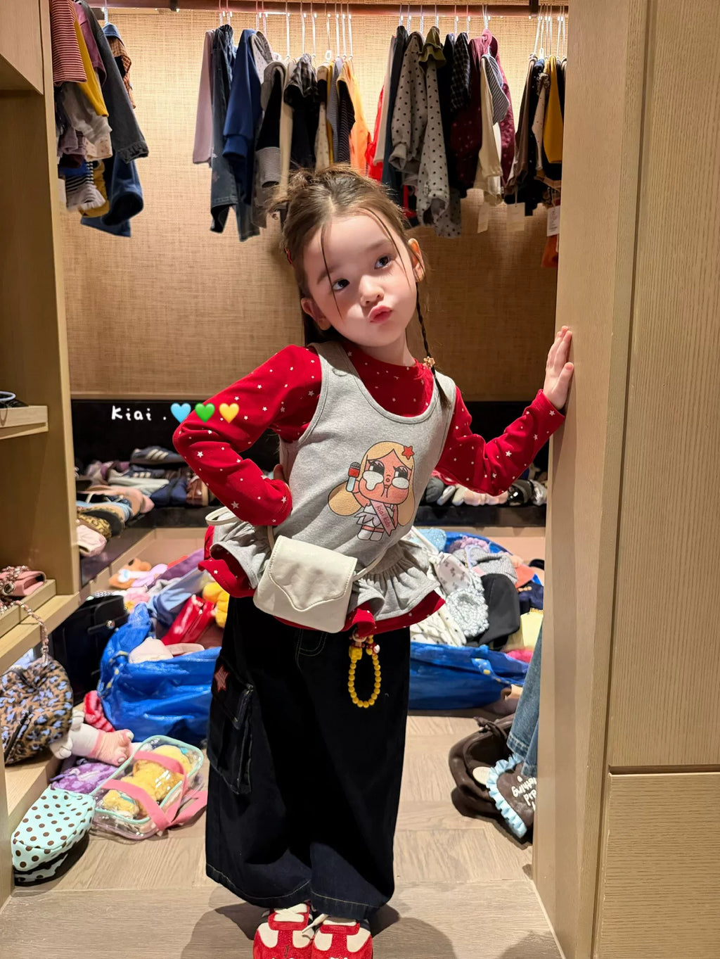 Kiai Children's Wear 26 Autumn Girl Crying Baby Cartoon Printed Polka Dot Long Sleeve T-shirt Two Piece Set Korean Pendant Jeans