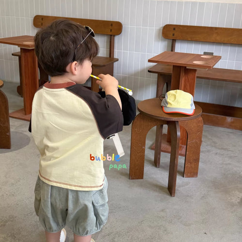2026 summer new boys' and children's Korean version cartoon teddy bear color blocked short sleeved T-shirt, stylish loose lantern shorts