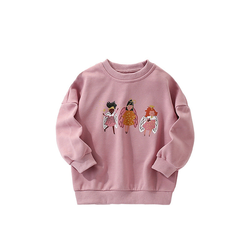 Cross border Malwee girls' hoodie autumn and winter new item European and American children's round neck long sleeved base shirt, stylish children's clothing