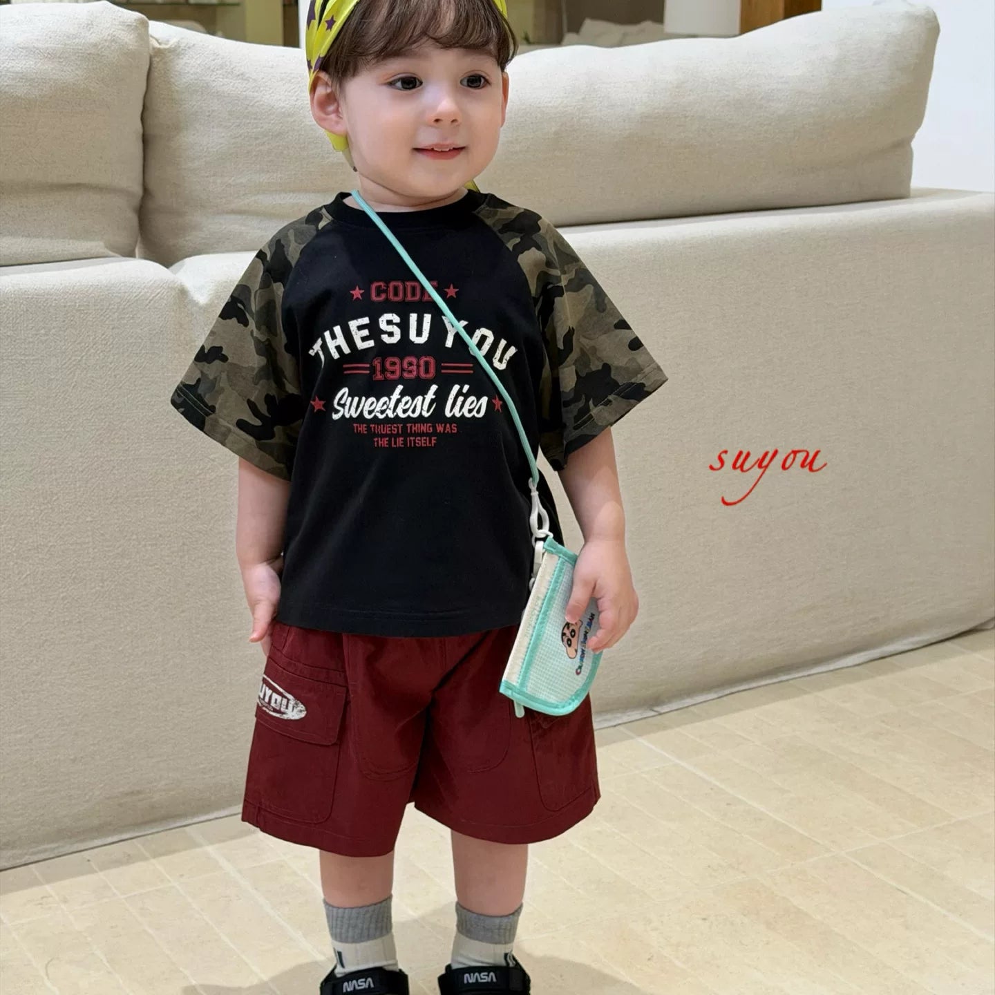SuYou 2026 Summer New Boys' Cartoon Digital Printed Short sleeved T-shirt with Western Style Loose Fashion Top and Shorts