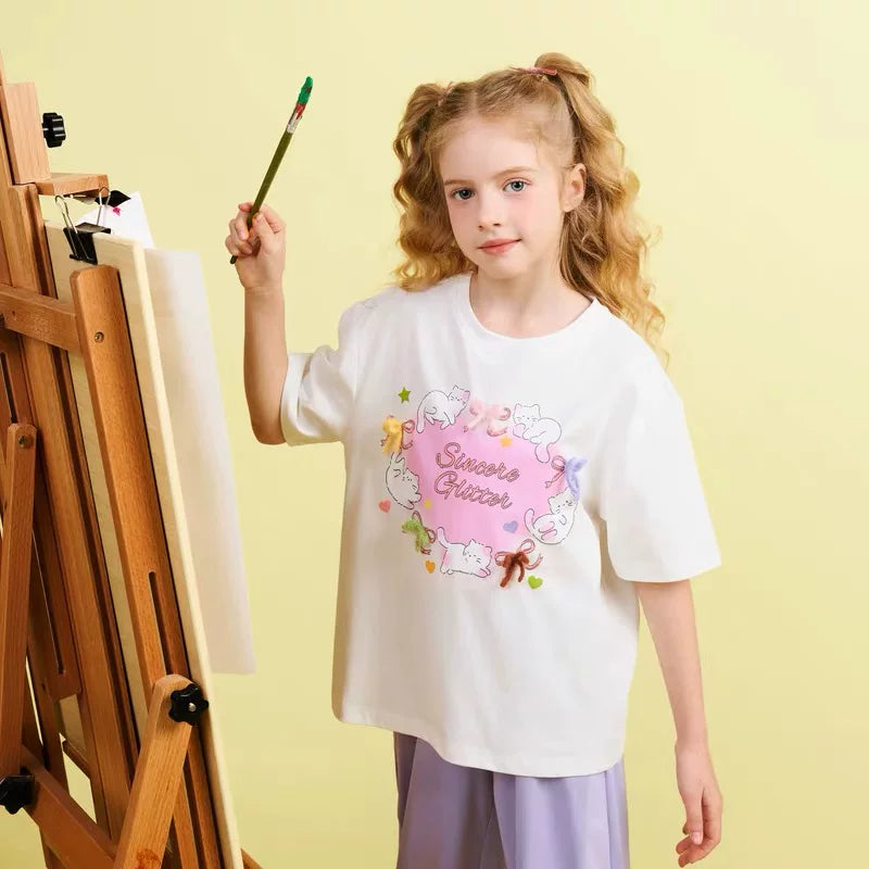 Ma 110 to 170 Girls' Summer Short sleeved T-shirt Summer New Children's Cartoon Collection Link