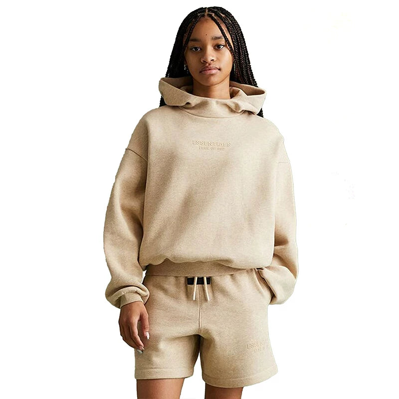 Essentials Children's Hoodie 24ss Front Small Font Trendy Brand Boys and Girls Wide Loose Hoodie with Velvet Set