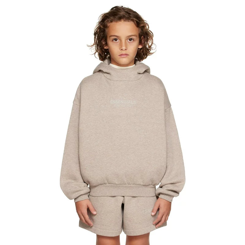 Essentials Children's Hoodie 24ss Front Small Font Trendy Brand Boys and Girls Wide Loose Hoodie with Velvet Set