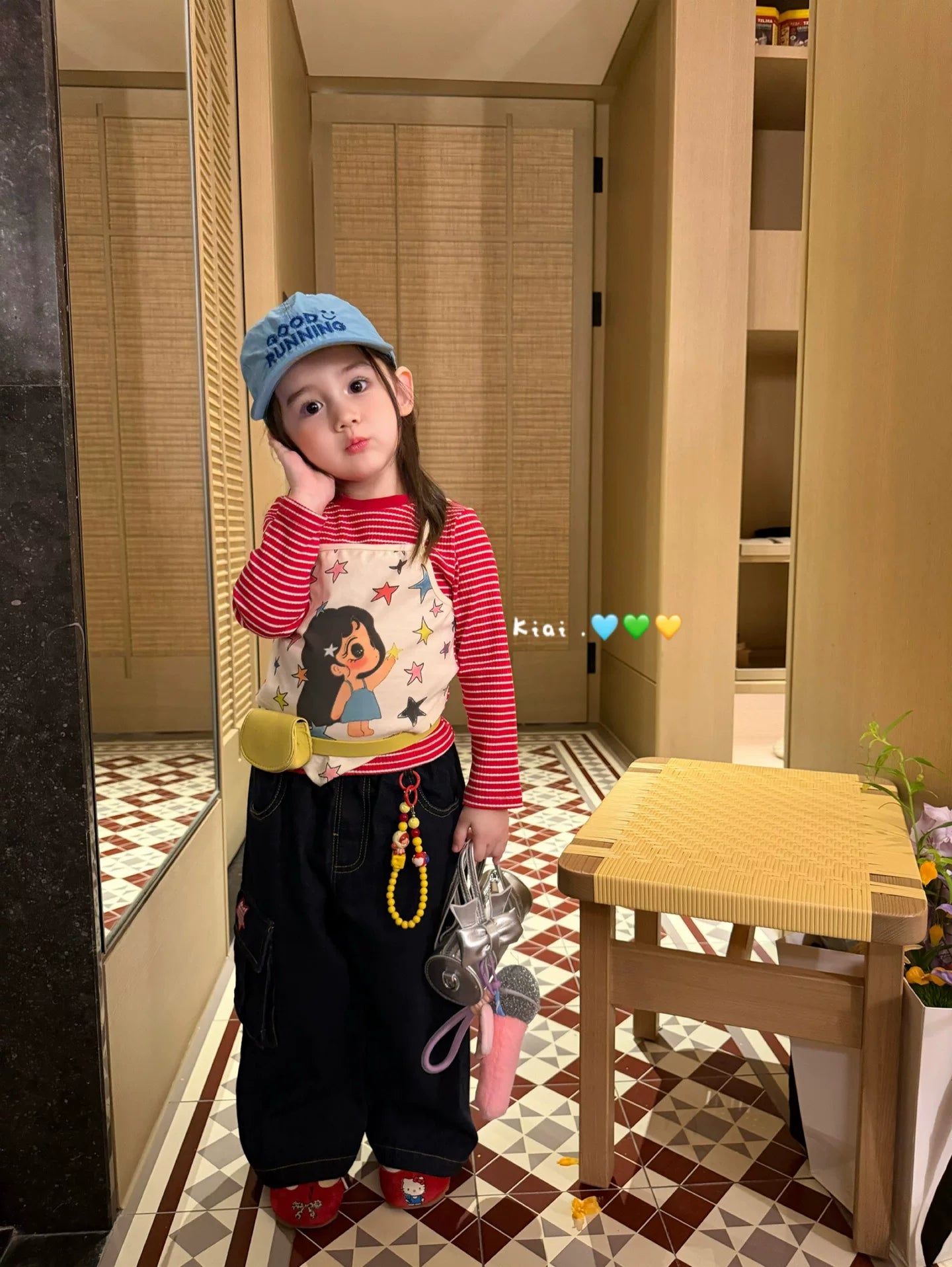 Kiai26 Autumn Girl Cartoon Printed Two Piece Striped Long Sleeve T-shirt Korean Version Baby Girl Pendant Jeans