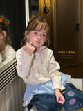 One Bean 2026 Autumn New Sweet and Cute Style Girls' Polka Dot Long Sleeve T-shirt White Round Neck Versatile Jeans
