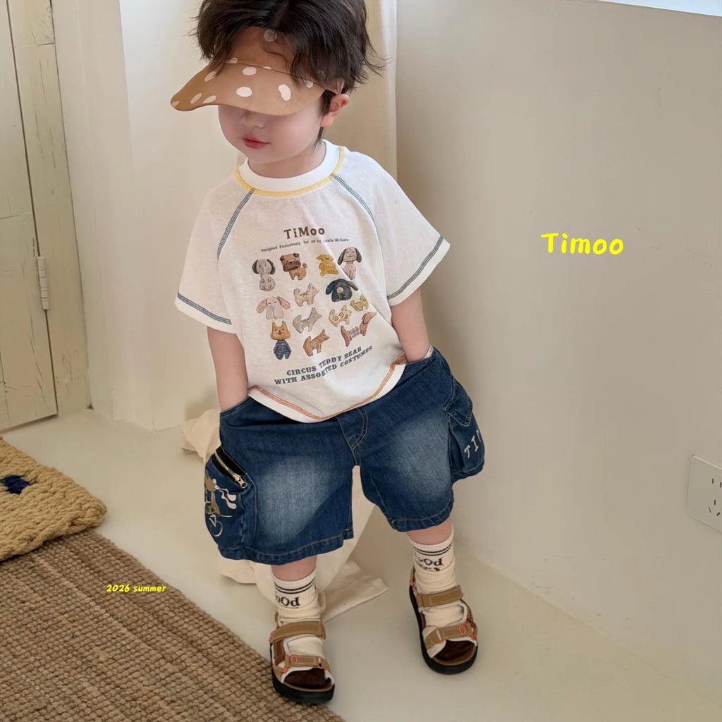 26 Summer Korean version cartoon printed short sleeved T-shirt for boys and children, round neck white top, cute summer style