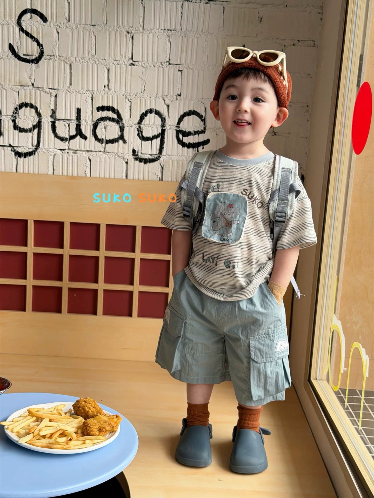 2026 summer new children's clothing for boys and girls, cartoon elephant, loose short sleeved T-shirt, Korean version workwear, casual shorts