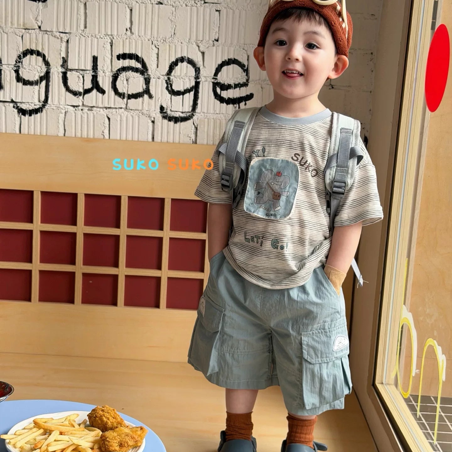 2026 summer new children's clothing for boys and girls, cartoon elephant, loose short sleeved T-shirt, Korean version workwear, casual shorts
