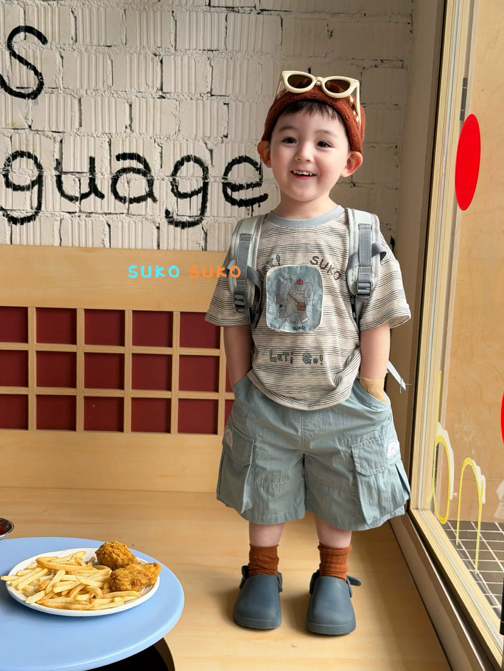 2026 summer new children's clothing for boys and girls, cartoon elephant, loose short sleeved T-shirt, Korean version workwear, casual shorts