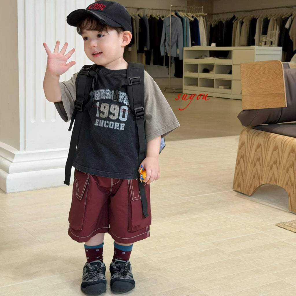 SuYou 2026 Summer New Boys' Cartoon Digital Printed Short sleeved T-shirt with Western Style Loose Fashion Top and Shorts