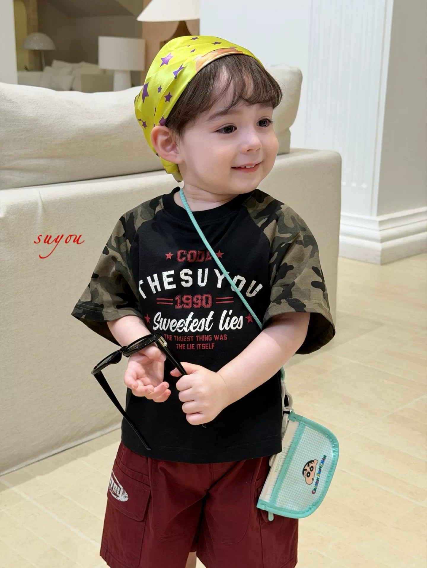 SuYou 2026 Summer New Boys' Cartoon Digital Printed Short sleeved T-shirt with Western Style Loose Fashion Top and Shorts